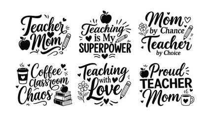 Fototapeta premium Collection of motivational teaching quotes and illustrations for educators and moms