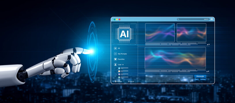 AI generates dynamic art through an interactive platform, displaying AI-generated images in a smart gallery using generative engines and automated design tools. Artificial intelligence spline