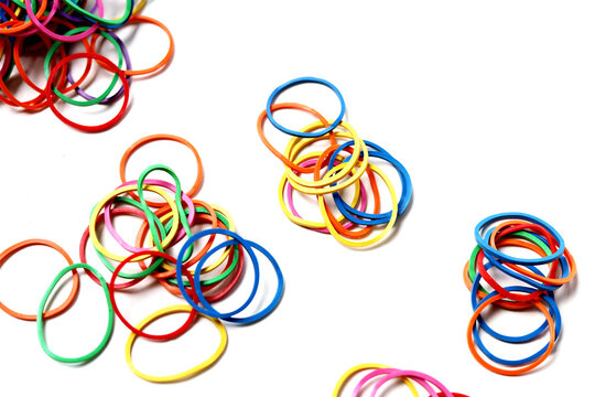 Piles of colorful elastic rubber bands