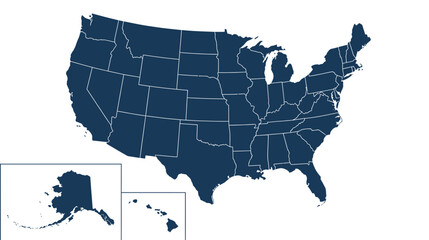 Fototapeta premium United States map with state borders, isolated on white
