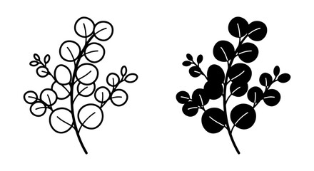 Obraz premium Eucalyptus Branch Vector Art, Botanical Outline and Silhouette, Greenery Element for Design