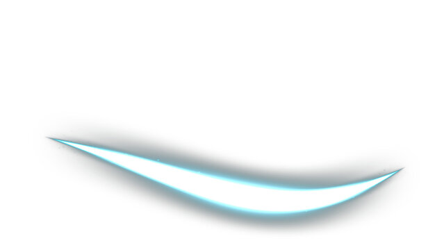 Cyan Neon Light Trail Swoosh Overlay, Isolated on Transparent Background. Isolated glowing neon light trail swoosh for VFX, motion graphics and cinematic compositing.