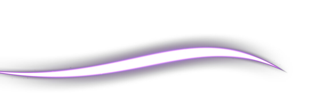 Purple Neon Light Trail Swoosh Overlay, Isolated on Transparent Background. Isolated glowing neon light trail swoosh for VFX, motion graphics and cinematic compositing.