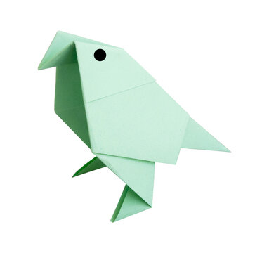 green origami paper bird isolated on transparent background