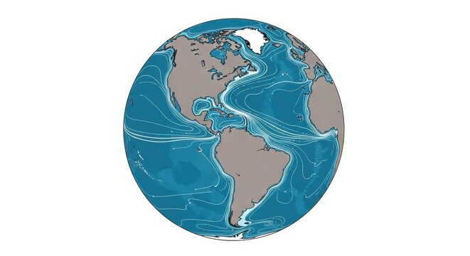 Detailed world map illustration with continents and oceans.