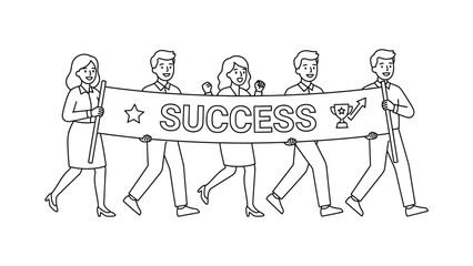 Obraz premium A diverse group of professional business people holding a success banner.
