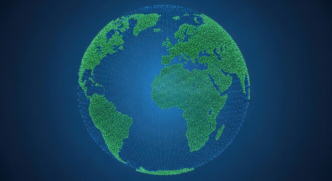 Digital Globe Rendered in Blue and Green Tones.