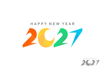 Obraz premium Happy New Year 2027 Typography Logo. Minimal Celebration Design for poster, decorative, banner, cover, card. Vector illustration isolated on white background