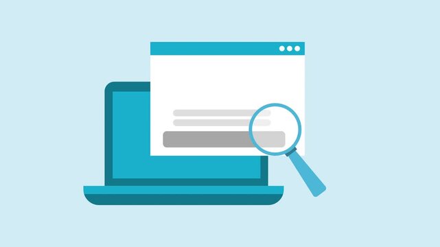 Laptop with Browser, Magnifying Glass and Gears 2d Animation with Alpha Matte