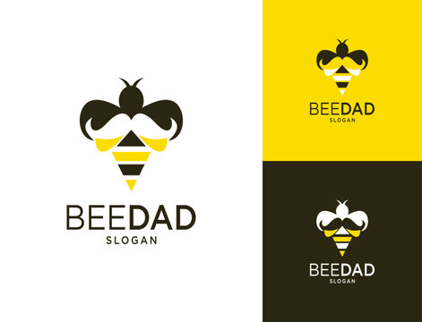 Bee Dad Logo Design with Moustache and Stripes.