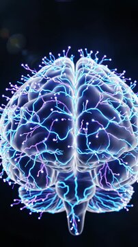 Digital human brain illustration featuring glowing neural networks and synaptic connections symbolizing artificial intelligence, cognitive science, and advanced neural technology
