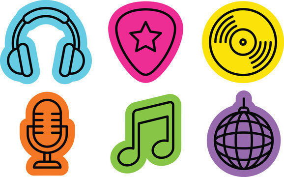 Music Audio Sticker Icons for Apps, Websites, Streaming, Events and Creative Design