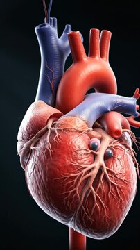 Anatomically Accurate 3D Render of a Human Heart Illustrating Cardiovascular Anatomy and Circulatory System Function