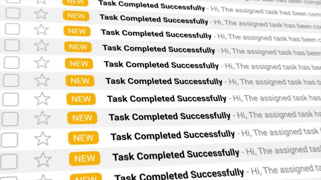 Task Completed Successfully notifications. Clean business interface ideal for productivity apps, workflow systems, email clients, and project management.