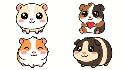 Fototapeta premium Cute cartoon guinea pig set with various expressions and poses.