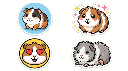 Obraz premium Cute Cartoon Guinea Pig Sticker Set Collection.