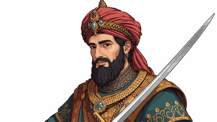 Obraz premium Sultan Saladin General Scimitar Medieval Islamic Vector Art