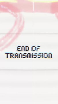 End of Transmission with Retro Glitch Effect. Perfect for sci-fi, cyberpunk, broadcast, and technology projects.
