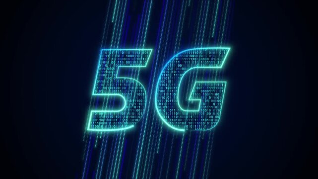 5G Technology Logo with Digital Data Speed Video Animated Background