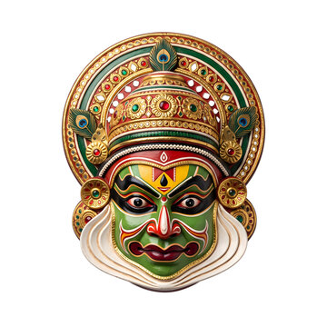 Kathakali face mask traditional indian cultural art on transparent background