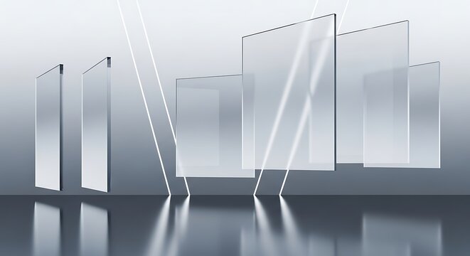 Futuristic Glass Panels Reflecting Light in Modern Gallery