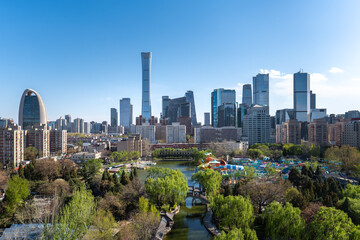 Obraz premium A view of the Beijing CBD skyline overlooking Chaoyang Park.