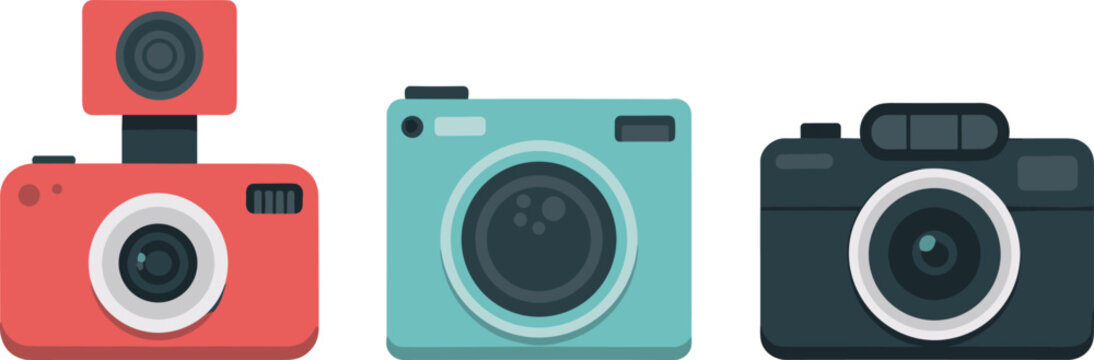Set of Modern Flat Camera Vector Illustrations in Minimalist Style