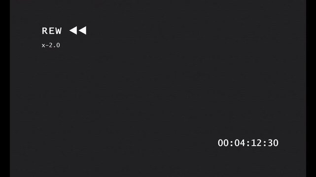 VHS interface with play symbol and timecode on black background 4k