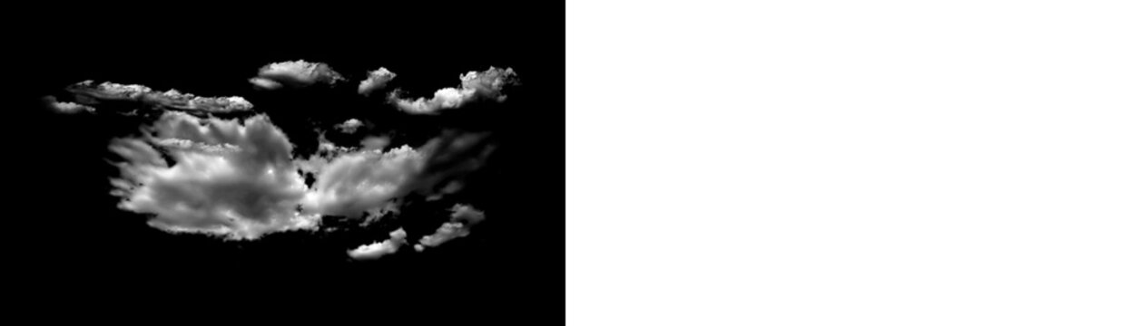 Realistic fluffy clouds isolated on black background isolated on transparent background