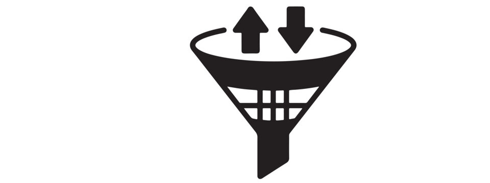 Data filtering funnel icon with up and down arrow directional symbols