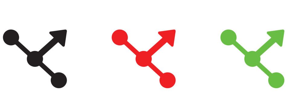 Version control branch flow icons in black red and green colors