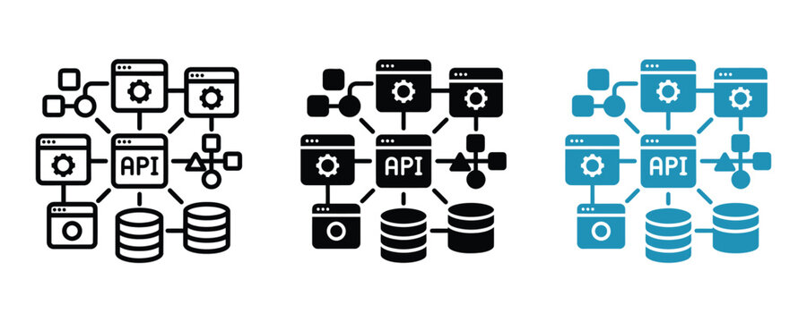 Api integration diagram icons for software development and data structure with integration software development structure programming database connection technology interface application