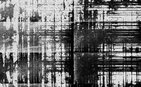 Grunge photocopy print with overlay mud, dust and toner print defect frame. Abstract bg with imperfect texture. Gritty letterpress pattern. Fax texture background 