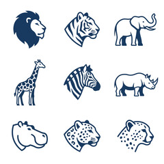 Obraz premium Blue minimalist profile icons of wild animal heads.