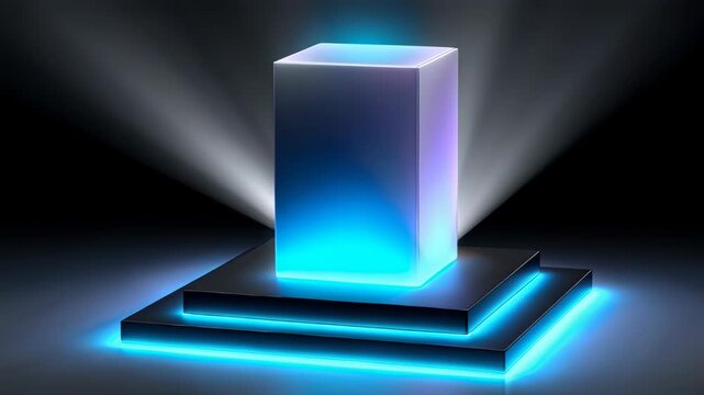 Glowing cube on illuminated pedestal