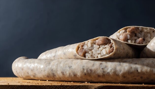 Authentic Louisiana Cajun Boudin Sausage on Wooden Board