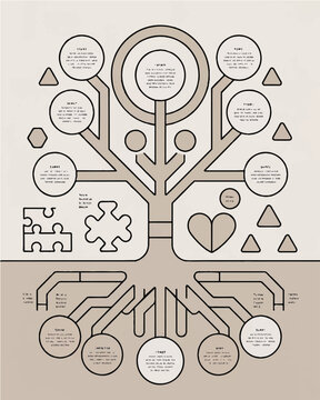 Flow chart diagram representing complex system with interconnected nodes.