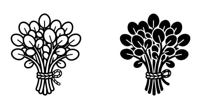 Moringa Leaf Bunch Vector Icons, Fresh Green Plant Sprigs, Healthy Food Ingredient Graphics