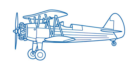 Vintage Biplane Outline Vector Illustration © Dodol Creative Stock