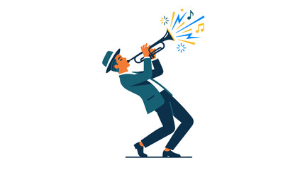 Trumpet player with colorful musical accents © yanto