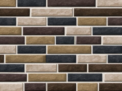 Textured masonry with varied earthy toned rectangular bricks