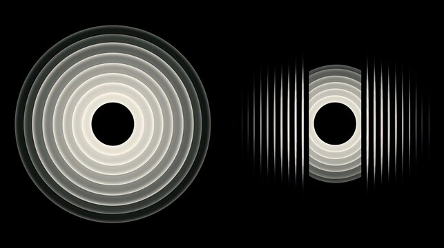 Concentric circles with radiating lines on black background