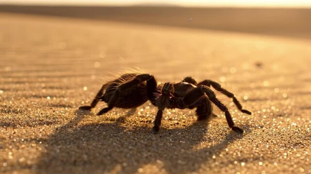 Large Hairy Tarantula Crawling On Ground