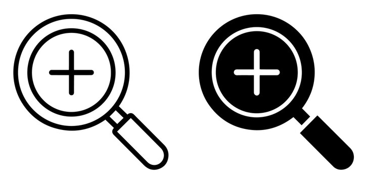 Magnifying glass zoom in tool icons line art and solid style interface symbols magnifying interface
