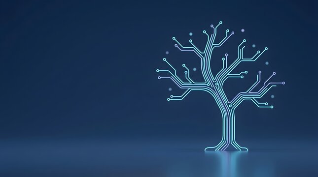 Green technology network concept with glowing circuit board tree