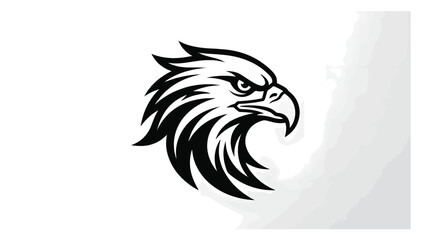 Fototapeta premium Stylized black and white eagle head logo design with sharp features and aggressive expression on a white background