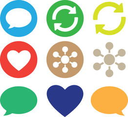 Fototapeta premium Collection of colorful icons speech bubble heart rotation molecule and search bar vector illustration.