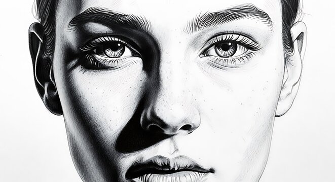 Black and White Close Up Portrait Face with High Contrast