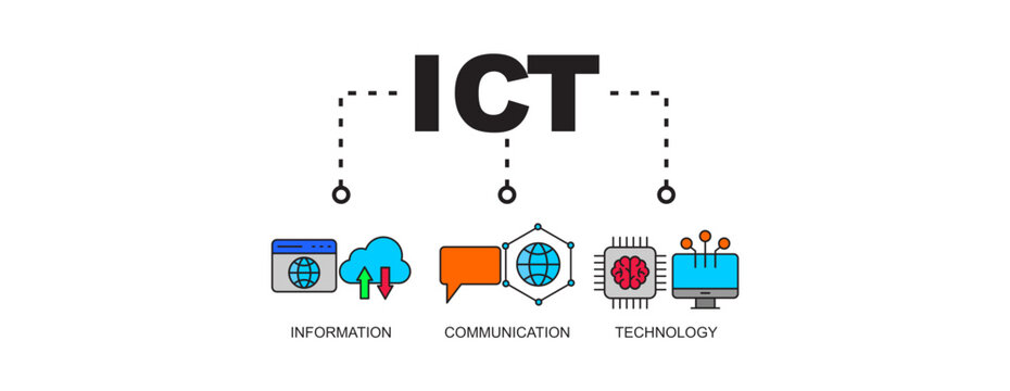 ITC- Information Communication Technology  Line ColorBanner Vector Illustration with icon.
