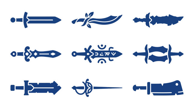 Collection of fantasy sword and blade weapon icons.